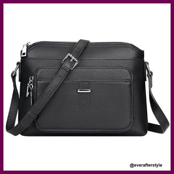 Genuine Leather Crossbody Bag Elegant Chic Minimal Travel Purse Adjustable Strap